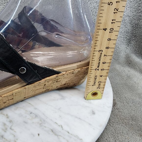 Crocs Shoes Womens Size 7 A Leigh Black Leather Slip On Wedge Sandals *GUC* - Picture 2 of 12